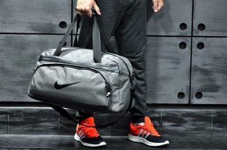 Не промокаемая сумка найк, Nike для спортазала и путешествий. Коттон. Светло-серая, фото №6
