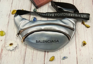 Стильная женская поясная сумочка, бананка Balenciaga, баленсиага. Серебро. Турция., фото №3