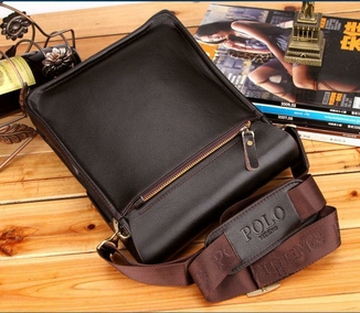 Качественная мужская сумка через плечо Polo Videng, поло. Темно-коричневая. 24x21x7, фото №11