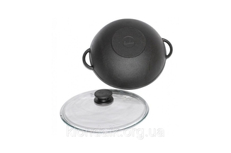 Сковорода чугунная Биол - 280 х 160 мм х 4 л wok с крышкой, фото №3