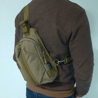 Тактическая сумка-рюкзак, барсетка, бананка на одной лямке. Кайот. T-Bag 447, фото №8
