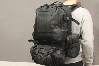 Тактический Штурмовой Военный Рюкзак с подсумками на 50-60 литров Black (1004 черный), фото №2