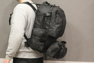 Тактический Штурмовой Военный Рюкзак с подсумками на 50-60 литров Black (1004 черный), фото №4