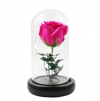 Роза в стеклянной колбе 17 см с подсветкой розовая, фото №2