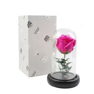 Роза в стеклянной колбе 17 см с подсветкой розовая, фото №3