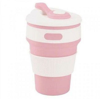 Складная силиконовая чашка стакан с крышкой и поилкой Collapsible pink 350 мл, photo number 3