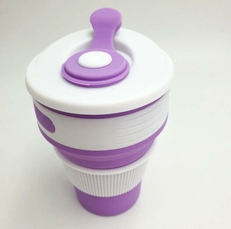 Складная силиконовая чашка стакан с крышкой и поилкой Collapsible purple 350 мл, photo number 4