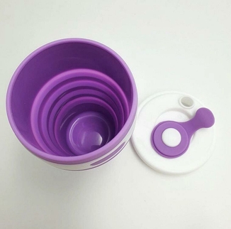 Складная силиконовая чашка стакан с крышкой и поилкой Collapsible purple 350 мл, photo number 5