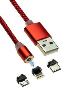 3 в 1 Магнитный кабель USB - Lightning для Apple, Micro Usb, Type-C с подсветкой, фото №3