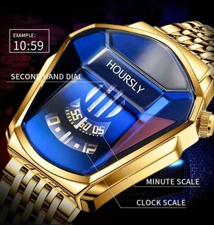 Мужские кварцевые часы Hoursly из нержавеющей стали, gold blue, фото №3