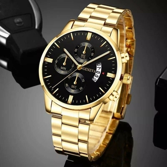 Мужские наручные часы Geneva, gold black, фото №2