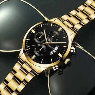 Мужские наручные часы Geneva, gold black, фото №7