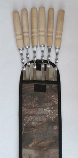 Набор шампуров с деревянной  ручкой 6 штук с мангалом и чехлом, фото №5