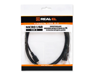 Кабель REAL-EL USB2.0 microUSB type B 1,8m чорний, numer zdjęcia 3