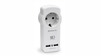 Зарядний USB-пристрій з розеткою REAL-EL CS-30 білий, фото №2