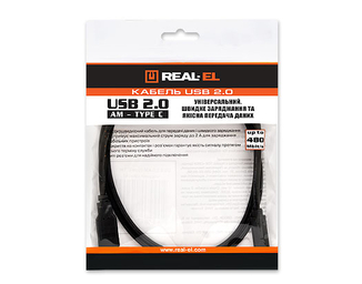 Кабель REAL-EL USB2.0 AM-Type C 1m чорний, фото №3