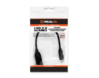 Кабель REAL-EL USB2.0  Type C-AF 0.1m чорний, фото №3