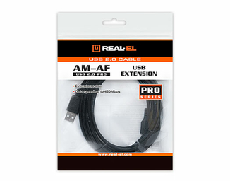 Кабель REAL-EL USB 2.0 Pro AM-AF (подовжувач) 3m чорний, фото №3