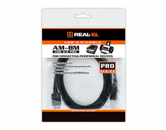 Кабель REAL-EL USB 2.0 Pro AM-BM (інтерфейсний) 2m чорний, фото №3