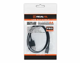 Кабель REAL-EL USB 2.0 Pro AM-microUSB type B 0.6m чорний, фото №3