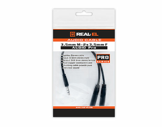 Кабель REAL-EL Audio Pro 3.5mm M - 2x3.5mm F 0.2m чорний, фото №3