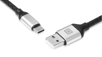 Кабель REAL-EL Premium USB A - Type C Leather 1m чорний-срібло, фото №6