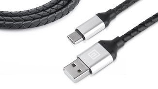 Кабель REAL-EL Premium USB A - Type C Leather 1m чорний-срібло, фото №7