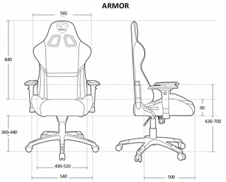 Крісло ігрове ARMOR , чорний, фото №6