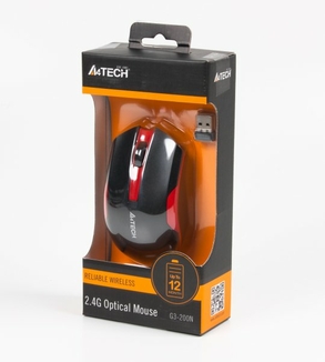 Миша A4Tech G3-200 N USB V-Track  , бездротова, 1000dpi, чорна+ червоний, фото №5