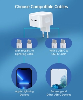 Мережевий зарядний пристрій Choetech Q5008-EU-WH, 2 USB-С, photo number 4