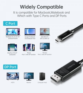 Кабель Choetech XCP-1803-BK, USB-C на DisplayPort, 1,8м, numer zdjęcia 4