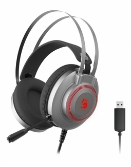 Навушники ігрові Bloody J200S  з мікрофоном, колір сірий, підсвічування, фото №2