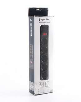 Мережевий фільтр Gembird SPG5-G-15B, 4.5 м кабель, 5 розеток, чорного кольору, фото №3