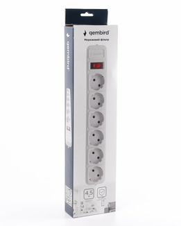 Мережевий фільтр Gembird SPG6-G-15G, 4.5 м кабель, 6 розеток, сірого кольору, фото №3