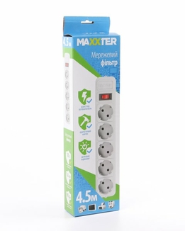 Мережевий фільтр Maxxter SPM5-G-15G 4.5 м. кабель, 5 розеток, сірого кольору., фото №3