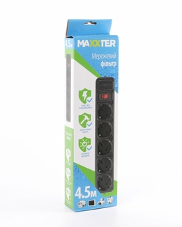 Мережевий фільтр Maxxter SPM5-G-15B чорний, 4.5 м кабель, 5 розеток, фото №3