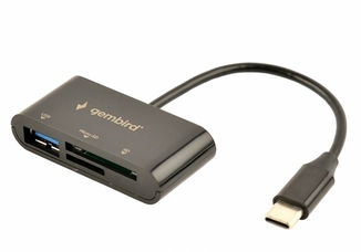 Кардридер Type-C Gembird UHB-CR3-02, вихід - USB 2.0, SD+Micro-SD, пластик, чорний, фото №2