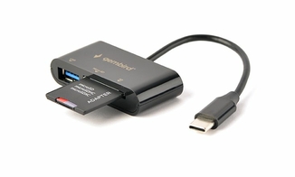 Кардридер Type-C Gembird UHB-CR3-02, вихід - USB 2.0, SD+Micro-SD, пластик, чорний, фото №3
