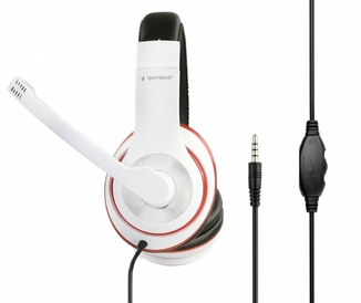 Навушники стерео накладні, з мікрофоном, 3.5 Jack 1x4-pin, білий з червоним і чорним, фото №3