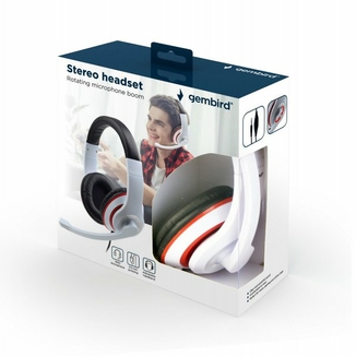 Навушники стерео накладні, з мікрофоном, 3.5 Jack 1x4-pin, білий з червоним і чорним, photo number 6