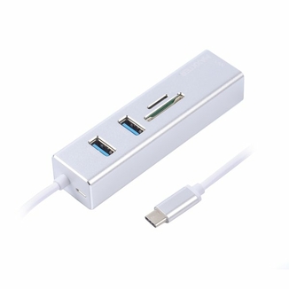 Адаптер, з USB на Gigabit Ethernet NECH-2P-SD-01, 2 Ports USB 3.0 + microSD/TF card reader 1000 Mbps, метал, сірий, фото №3