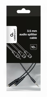 Аудіо-кабель Cablexpert CCA-415-0.1M, 3.5мм "папа"/2х3.5мм "мама", перехідник, довжина 10 cм., стерео, чорного кольору, фото №5