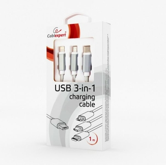 Зарядний кабель USB 3-в-1 Cablexpert CC-USB2-AM31-1M-S, AM-тато/Lightning/Micro/Type-C, 1.0 м., фото №5