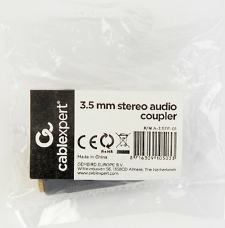 Адаптер Cablexpert A-3.5FF-01, аудіо 3.5 мм "мама" / аудіо 3.5 мм "мама", numer zdjęcia 3