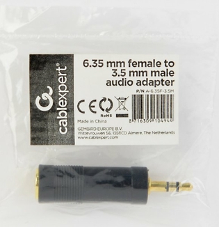 Адаптер Cablexpert A-6.35F-3.5M, аудіо 6.35мм "мама" / аудіо 3.5 мм "тато", фото №3