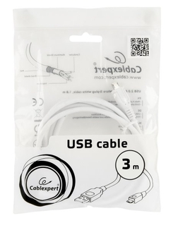 Кабель micro Cablexpert CCP-mUSB2-AMBM-W-10,  USB 2.0 A-тато/Micro B-тато, 3 м., білого кольору, photo number 3