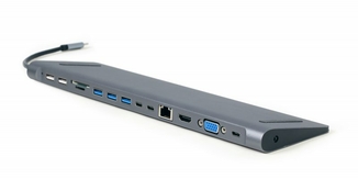 Адаптер Cablexpert A-CM-COMBO9-01, USB Type-C 9-в-1 (USB-хаб + HDMI/VGA/PD/картридер/LAN/3.5-мм аудіо), сірий, фото №2