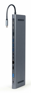 Адаптер Cablexpert A-CM-COMBO9-01, USB Type-C 9-в-1 (USB-хаб + HDMI/VGA/PD/картридер/LAN/3.5-мм аудіо), сірий, фото №3