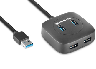 USB концентратор REAL-EL HQ-187, 4 порта USB 3.0, чорний, фото №2