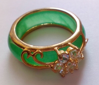 Кольцо - Зеленый нефрит + цветок Кристаллы 18,5 мм, фото №2